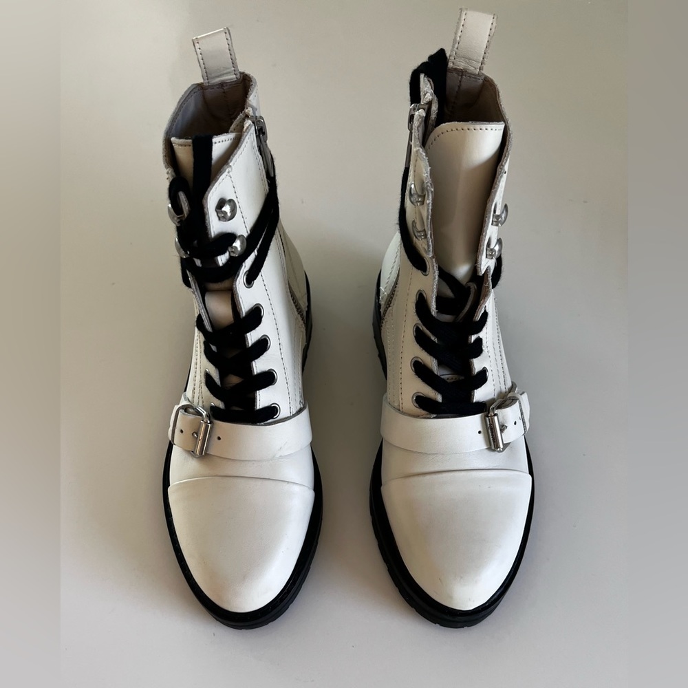 ALLSAINTS ‘Donita’ Ivory Leather Combat Boots -  Size 36 NEW